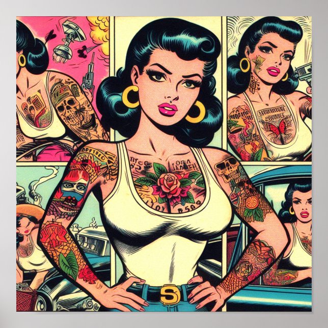 Retro Tattooed Pin-up Comics Poster (Front)