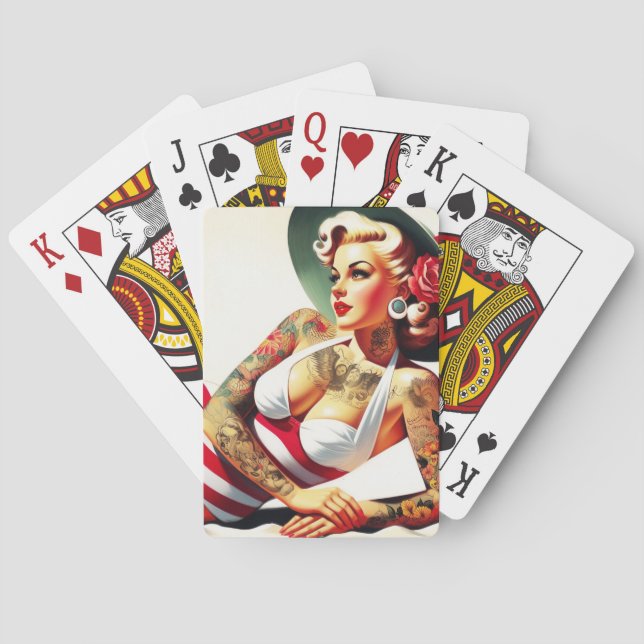 Retro Tattooed Swimsuit Pin-up Playing Cards (Back)