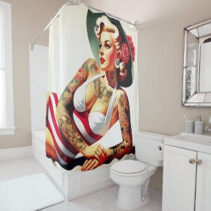 Retro Tattooed Swimsuit Pin-up Shower Curtain