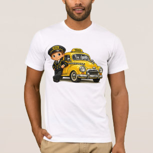 Retro Taxi Driver Boy with Vintage Yellow Car T-Sh T-Shirt