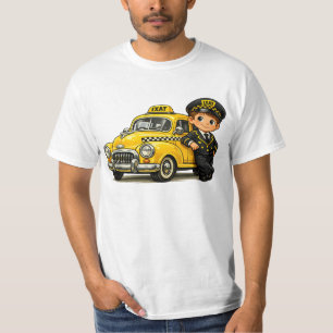 Retro Taxi Driver Boy with Vintage Yellow Car T-Shirt
