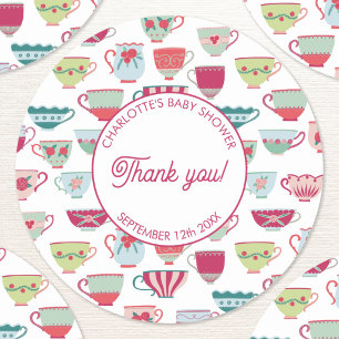 Retro Tea Party Baby Shower Classic Round Sticker