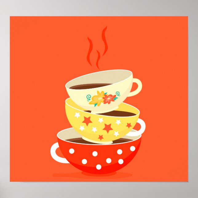 Retro Tea Party vintge tea cups Poster (Front)