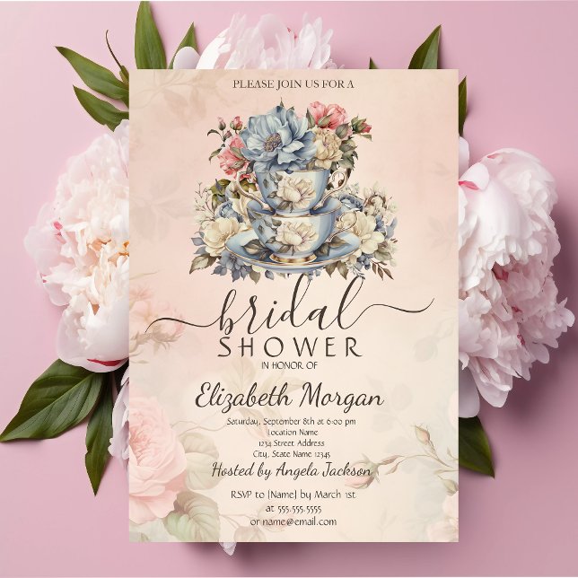 Retro Tea Set Flowers Bridal Shower Invitation (Creator Uploaded)