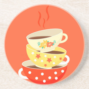 Retro tea vintage tea cups whimsical art coaster