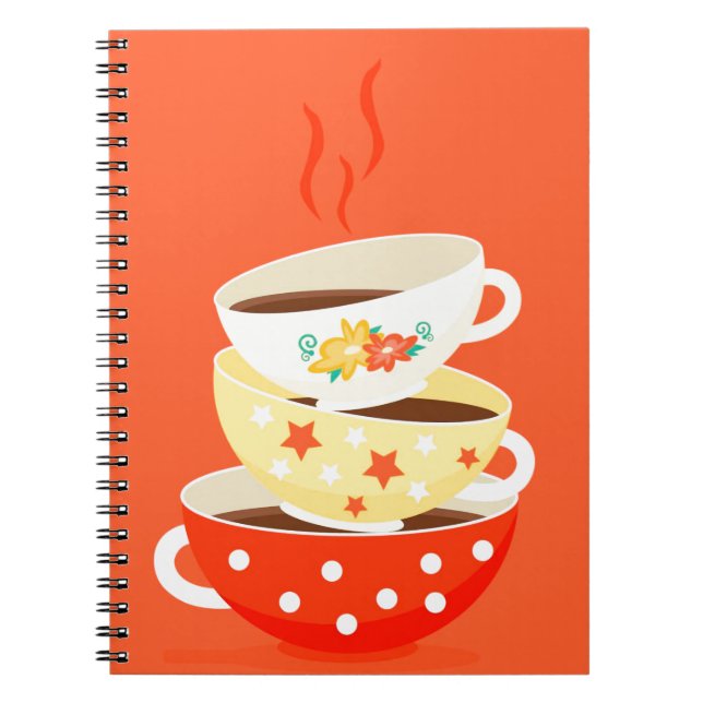 Retro tea vintage tea cups whimsical art notebook (Front)