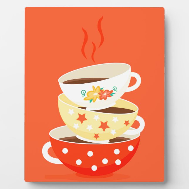 Retro tea vintage tea cups whimsical art plaque (Front)