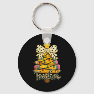 Retro Teacher Christmas, Funny Coquette Bow Gift S Key Ring