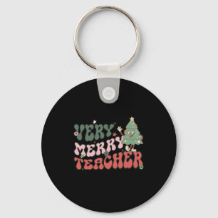 Retro Teacher Christmas Very Merry Teacher Key Ring