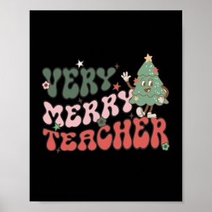 Retro Teacher Christmas Very Merry Teacher  Poster