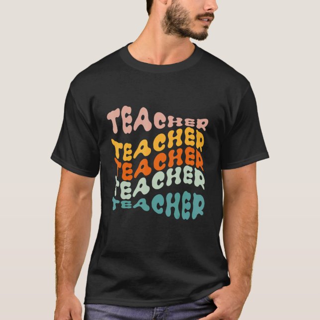 Retro Teacher Colorful Elementary School Teacher T-Shirt (Front)