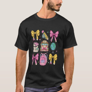 Retro Teacher Coquette Pencil Bow School Bus Books T-Shirt