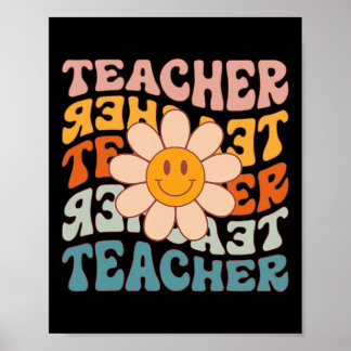Retro Teacher Daisy Colorful - Elementary School T Poster