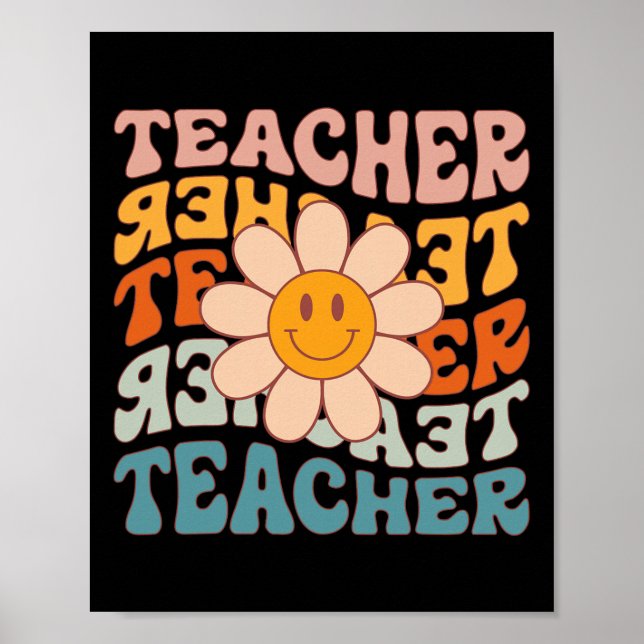 Retro Teacher Daisy Colorful - Elementary School T Poster (Front)