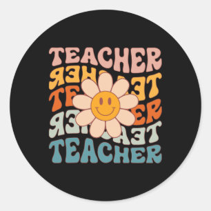 Retro Teacher Daisy Colourful - Elementary School Classic Round Sticker
