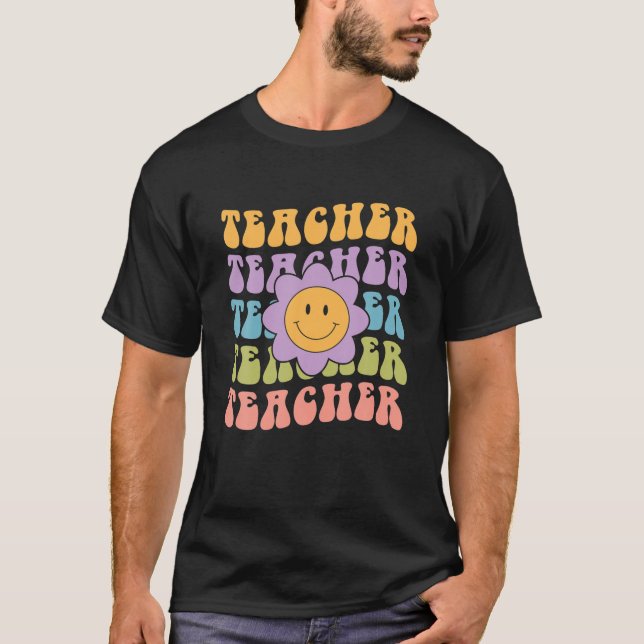 Retro Teacher Daisy Colourful - Elementary School  T-Shirt (Front)