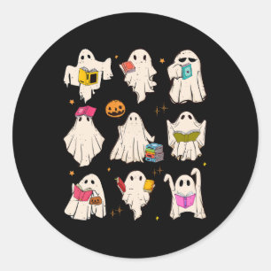 Retro Teacher Halloween Ghost Read More Books Teac Classic Round Sticker