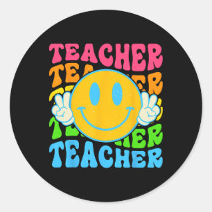 Retro Teacher Happy Smile Face - Elementary School Classic Round Sticker