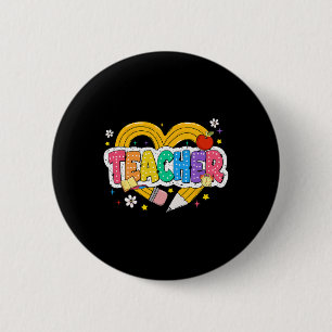 Retro Teacher Heart Pencil Colourful Groovy School 6 Cm Round Badge