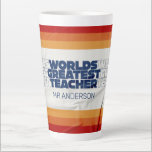 Retro teacher modern blue red stylish typography c latte mug<br><div class="desc">Retro teacher modern blue,  red,  orange and yellow stylish 80's vintage design man male teacher fun gift.</div>