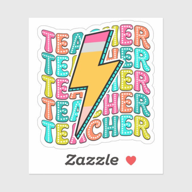 Retro Teacher Pencil Lightning Bolt Back To School (Sheet)