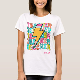 Retro Teacher Pencil Lightning Bolt Back To School T-Shirt