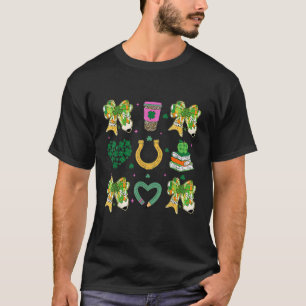 Retro Teacher St Patrick s Day Coquette Pencil Bow T-Shirt