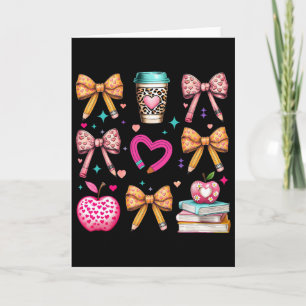 Retro Teacher Valentine Heart Coquette Teacher Bow Card
