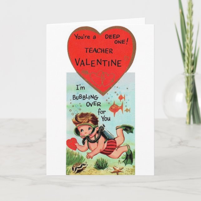Retro Teacher Valentine Holiday Card (Front)
