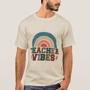 Retro Teacher Vibes Tee - Cute Leopard Rainbow Des