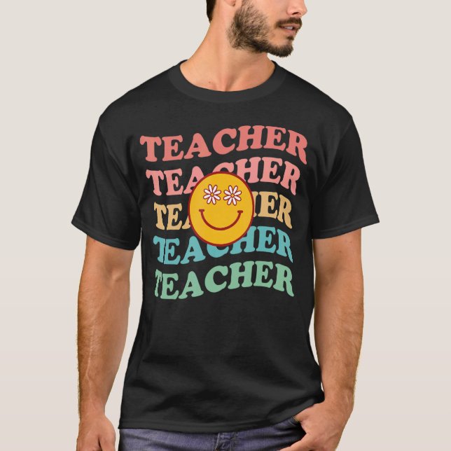 Retro Teachers Inspirational Colourful Elementary  T-Shirt (Front)