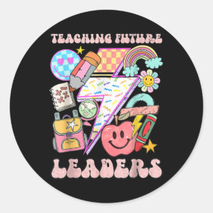 Retro Teaching Future Leaders Groovy Teacher Back Classic Round Sticker