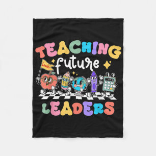 Retro Teaching Future Leaders Groovy Teacher Back Fleece Blanket