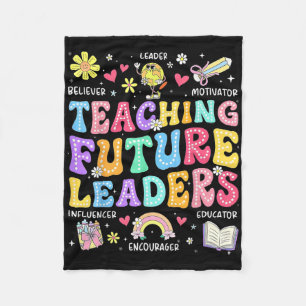 Retro Teaching Future Leaders Groovy Teacher Back Fleece Blanket
