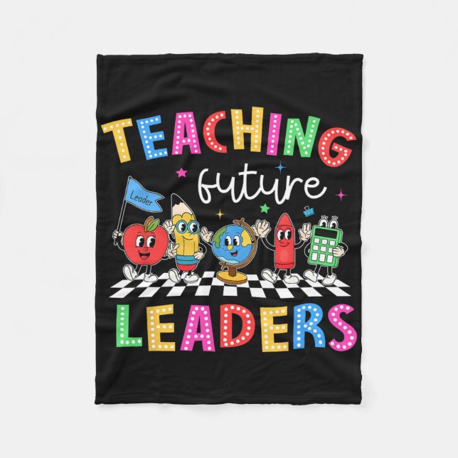Retro Teaching Future Leaders Groovy Teacher Back  Fleece Blanket (Front)