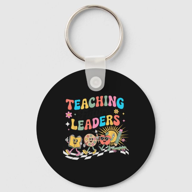 Retro Teaching Future Leaders Groovy Teacher Back  Key Ring (Front)