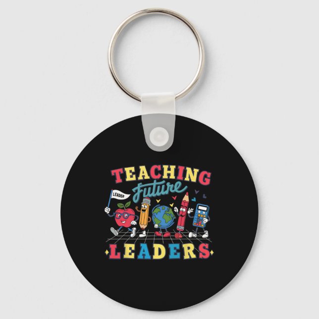Retro Teaching Future Leaders Groovy Teacher Back  Key Ring (Front)