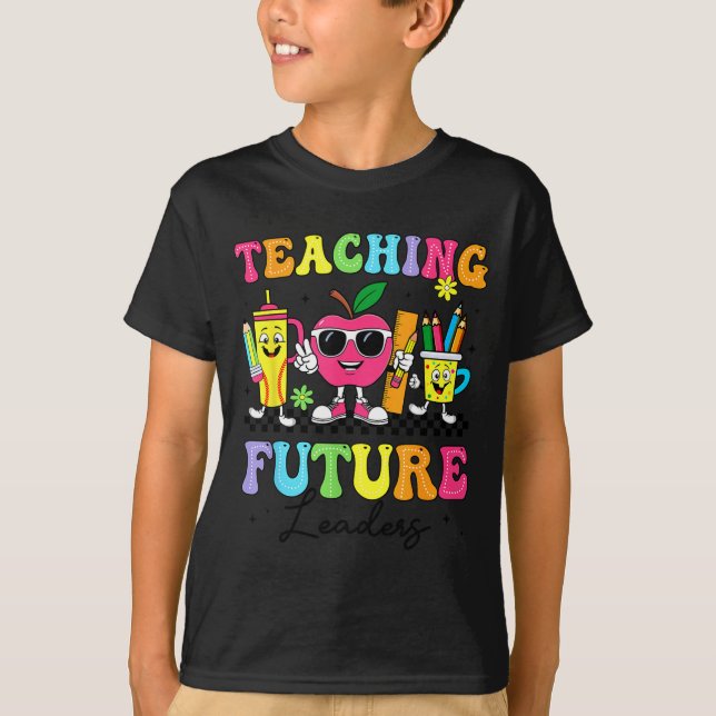 Retro Teaching Future Leaders Groovy Teacher Back T-Shirt (Front)