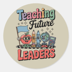 Retro Teaching Future Leaders Groovy Teacher Classic Round Sticker