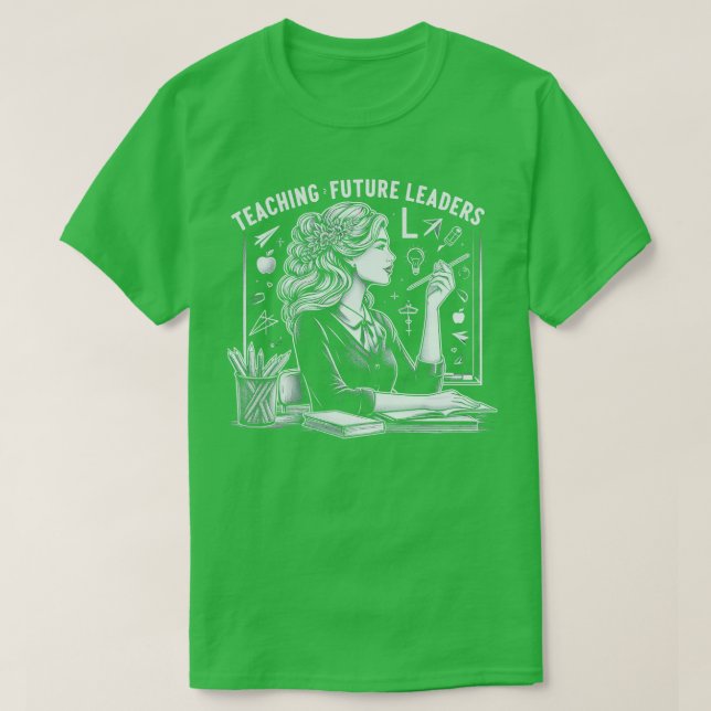 Retro Teaching Future Leaders Teacher Back To Scho T-Shirt (Design Front)