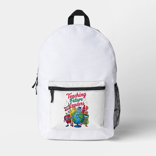 Retro Teaching Future Leaders Teacher School  Printed Backpack (Front)