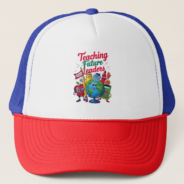 Retro Teaching Future Leaders Teacher School  Trucker Hat (Front)