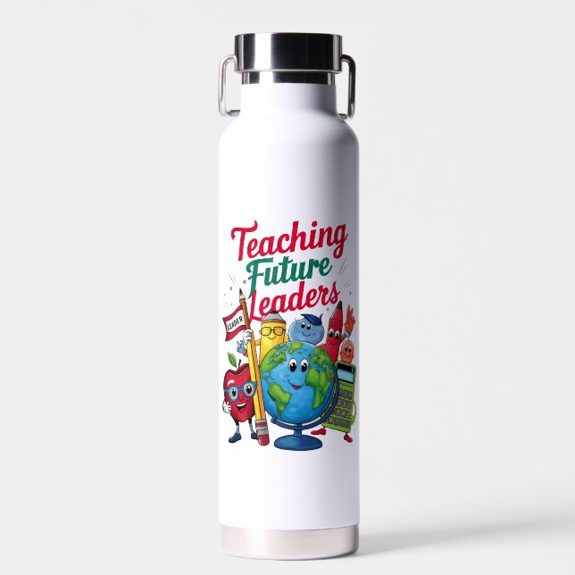 Retro Teaching Future Leaders Teacher School  Water Bottle (Front)