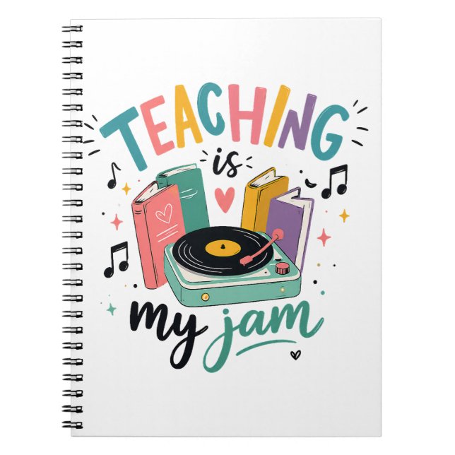 Retro Teaching Is My Jam Vinyl Record Teacher Notebook (Front)