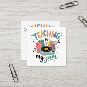 Retro Teaching Is My Jam Vinyl Record Teacher Square Business Card