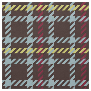 Retro teal and brown houndstooth plaid pattern fabric