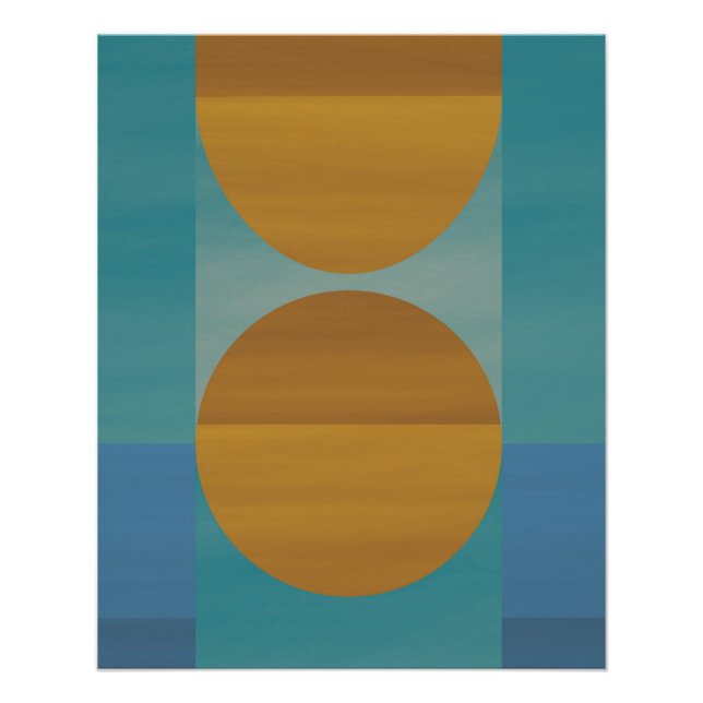 Retro Teal and Mustard Geometric Balance Poster (Front)