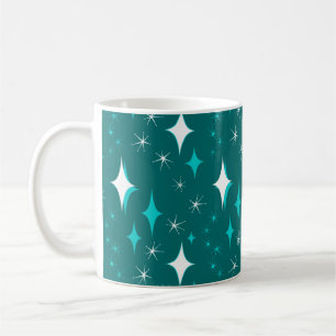 Retro Teal and White Star Pattern Mug