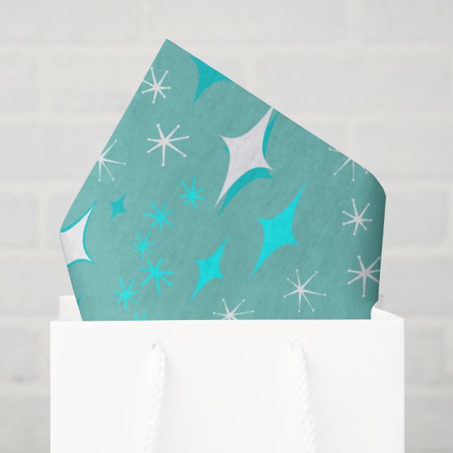 Retro Teal and White Star Pattern Tissue Paper (Gift Bag)