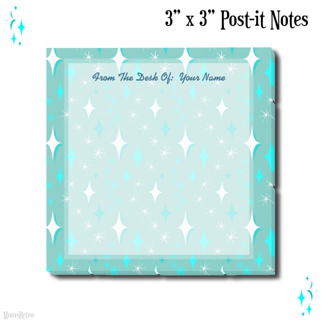 Retro Teal and White Stars Editable 3"x3" Stickies Post-it Notes (Retro Teal and White Stars Editable 3"x3" Stickies Post-it Notes)